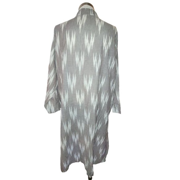 ZhenNymph Shirt Gray & White Ikat Pattern Button-Down High Low Size L jj3649 - Picture 3 of 8